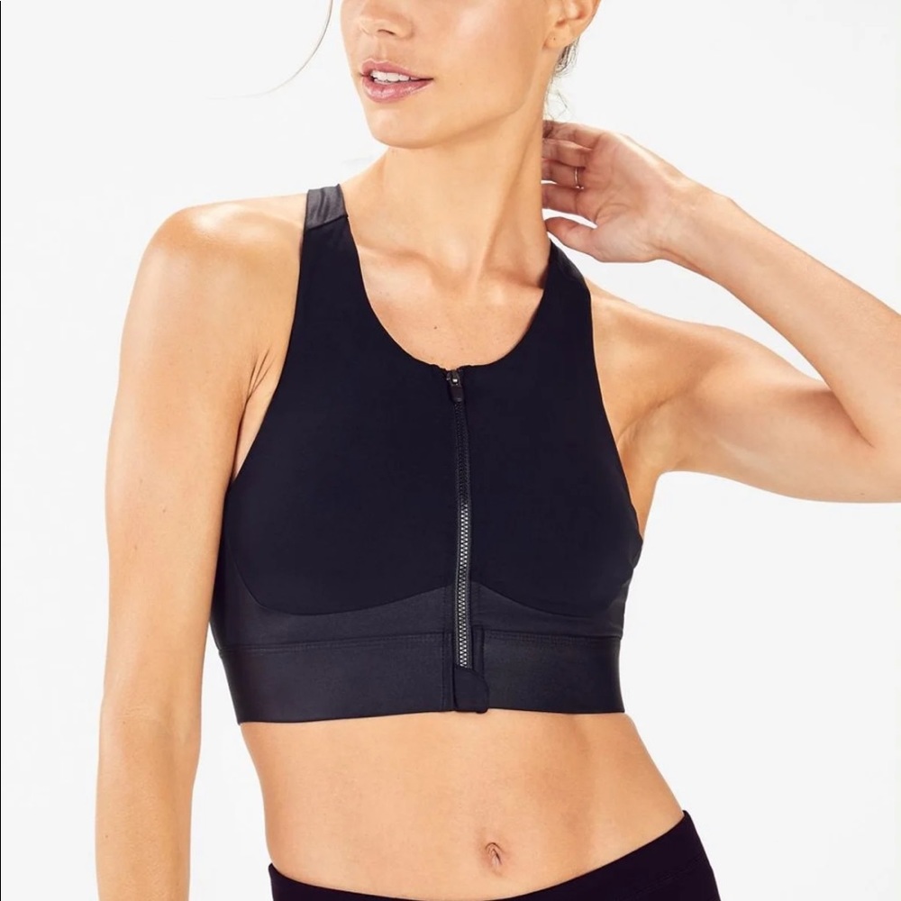 Fabletics Black Zip-up Athletic Sports Bra Sz Small - Picture 2 of 4